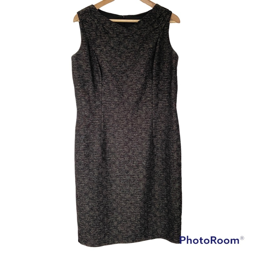 DAVID MEISTER BLACK/GREY TEXTURED AND LINED SHEATH DRESS, PRINCESS SEAMS, SZ 14